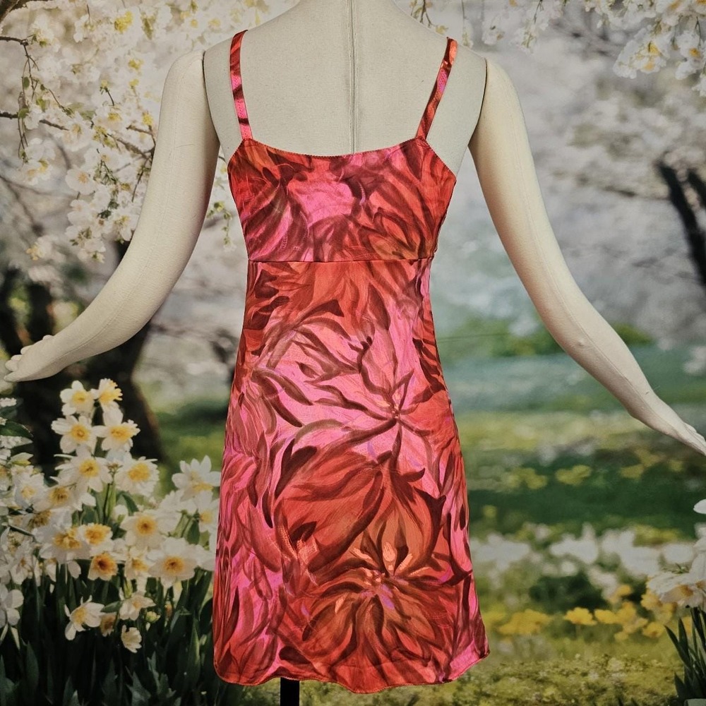 Vintage Rare 1970s Mini Slip Dress Bright Pink Floral Print Gaymode Party‎ Dress - Picture 5 of 8